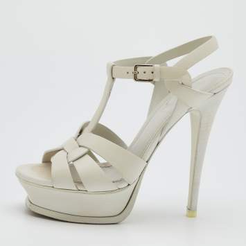 مملوكة مسبقًا Yves Saint Laurent White leather Tribute Platform Sandals Size 36