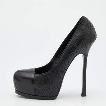 Pre Owned Yves Saint Laurent Black Leather Tribtoo Platform Pumps Size 38