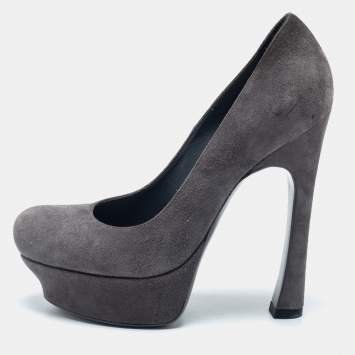 Pre Owned Yves Saint Laurent Grey Suede Palais Platform Pumps Size 35