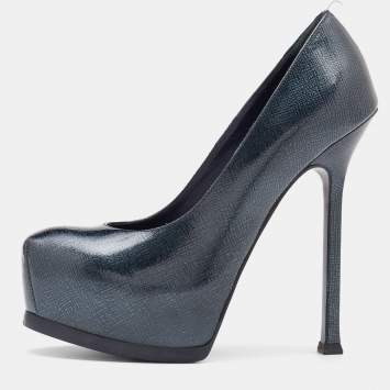 Pre Owned Yves Saint Laurent Emeral Green Patent Leather Tribtoo Platform Pumps Size 36