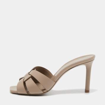 Pre Owned Yves Saint Laurent Beige Leather Tribute Sandals Size 36