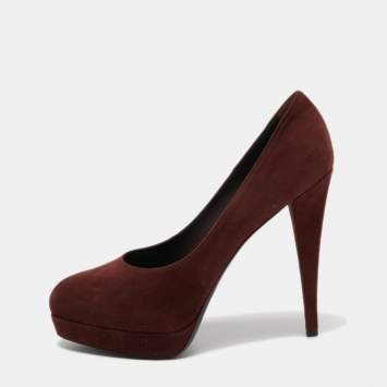 Pre Owned Yves Saint Laurent Brown Suede Platform Pumps Size 38