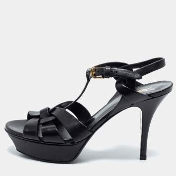 Pre Owned Yves Saint Laurent Black  Leather Tribute Sandals Size 38