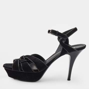 مملوكة مسبقًا Yves Saint Laurent Black Suede Tribute Sandals Size 40