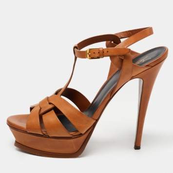 Pre Owned Yves Saint Laurent Tan Leather Tribute Sandals Size 42 