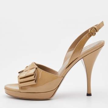 مملوكة مسبقًا Yves Saint Laurent Beige Patent Leather Platform Slingback Sandals Size 39