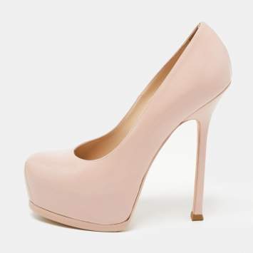 Pre Owned Yves Saint Laurent Pink Leather Tribtoo Pumps Size 38