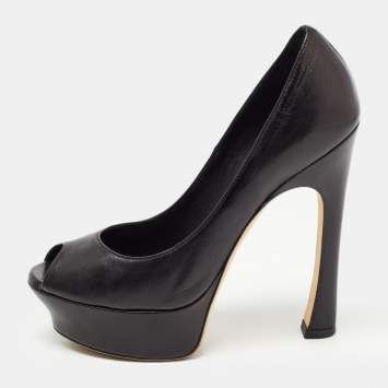 Pre Owned Yves Saint Laurent Black Leather Peep Toe Pumps Size 35.5