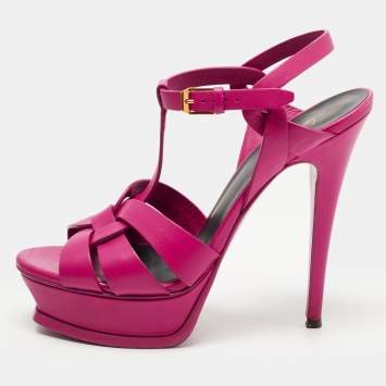 Pre Owned Yves Saint Laurent Pink Leather Tribute Sandals 38