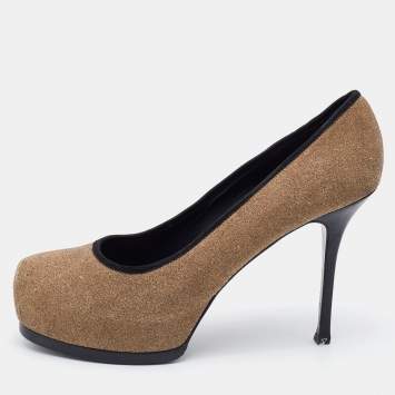 Pre Owned Yves Saint Laurent Brown/Black Suede Tribtoo Platform Pumps Size 41