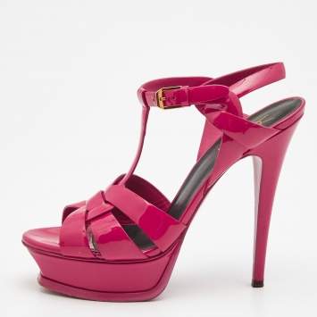 Pre Owned Yves Saint Laurent Pink Patent Tribute Sandals Size 38