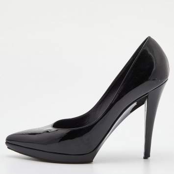 Pre Owned Yves Saint Laurent Black Patent Leather Pointed Toe Platform Pumps Size 37