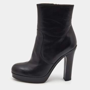 Pre Owned Yves Saint Laurent Black Leather Platform Ankle Booties Size 39