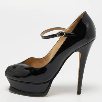 Pre Owned Yves Saint Laurent Black Patent Leather Peep Toe Pumps Size 35