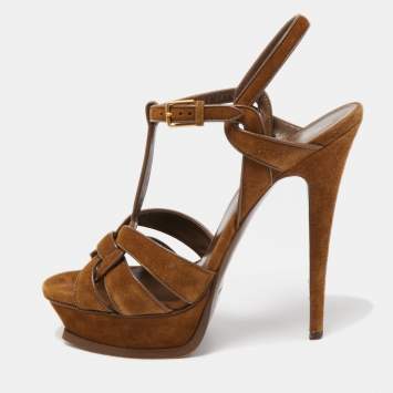 مملوكة مسبقًا Yves Saint Laurent Brown Suede Tribute Platform Sandals Size 40