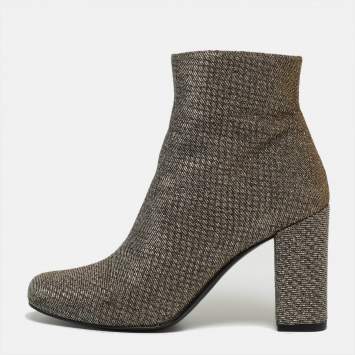 Pre Owned Yves Saint Laurent Silver Lurex Fabric Ankle Boots Size 37