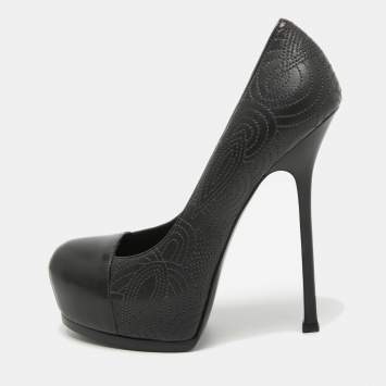 Pre Owned Yves Saint Laurent Green Leather Tribtoo Pumps Size 40