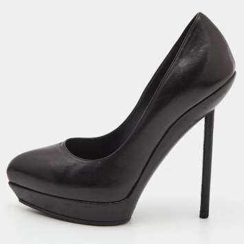 Pre Owned Yves Saint Laurent Black Leather Tribtoo Platform Pointed Toe Pumps Size 36