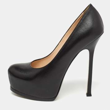Pre Owned Yves Saint Laurent Black Leather Tribtoo Pumps Size 39