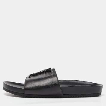 Pre Owned Saint Laurent Black Leather Joan Flat Slides Size 38