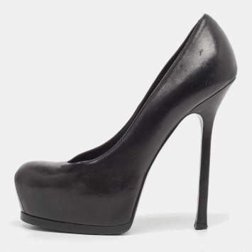 Pre Owned Yves Saint Laurent Black Leather Tribtoo Platform Pumps Size 37