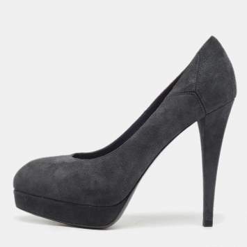 Pre Owned Yves Saint Laurent Navy Blue Suede Tribtoo Pumps Size 36