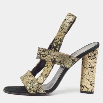 Pre Owned Yves Saint Laurent Gold/Black Suede Slingback Sandals Size 40