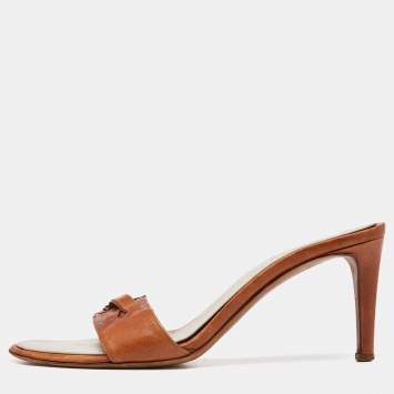 Pre Owned Yves Saint Laurent Brown Leather Open Toe Slide Sandals Size 38.5