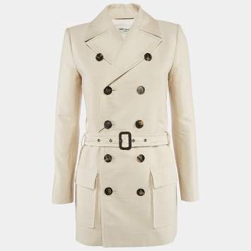Saint Laurent Cream Textured Cotton Double Breasted Jacket S