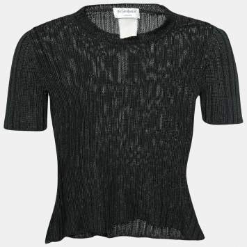 Pre Owned Yves Saint Laurent Variation Black Knit Short Sleeve Top M