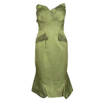 Pre Owned Zac Posen SS'13 Linden Green Strapless Dress S