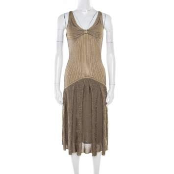 Pre Owned Zac Posen Metallic Peforated Knit Fit and Flare Sleeveless Dress M