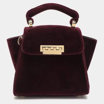 Pre Owned Zac Posen Eartha Mini Burgundy Velvet Top Handle Bag