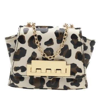 Pre Owned Zac Posen White Leopard Print Coated Canvas Mini Eartha Shoulder Bag