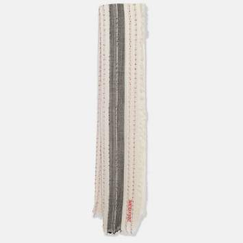 Pre Owned Zadig & Voltaire Off White Wool Blend Tanael Beads Scarf