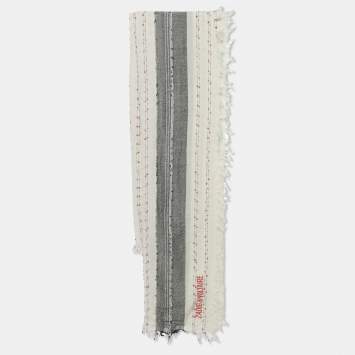 Pre Owned Zadig & Voltaire White Wool Blend Tanael Beads Scarf