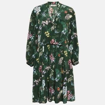 Pre Owned Zadig & Voltaire Green Resist Print Silk Season Dress S