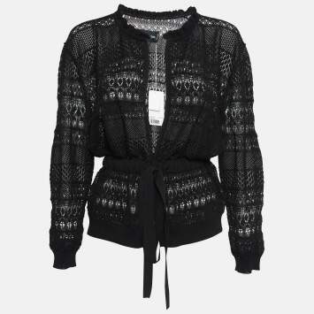 Pre Owned Zadig & Voltaire Black Crochet Knit Wrap Maddie Cardigan S