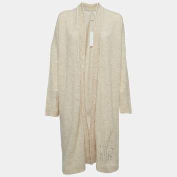 Pre Owned Zadig & Voltaire Beige Wool Blend Knit Ripped Style Long Cardigan M/L