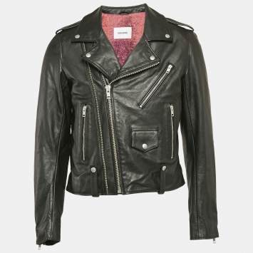 Pre Owned Zadig & Voltaire Black Leather Zip Detail Louis Jacket XL