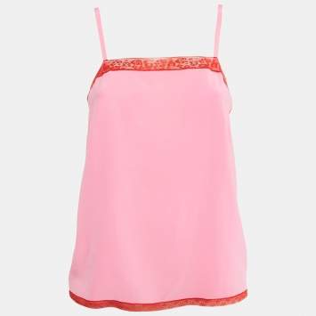 Pre Owned Zadig & Voltaire Pink Lace Trim Silk Camisole Top XS