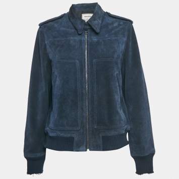 Pre Owned Zadig & Voltaire Blue Suede Zip Front Leonna Jacket M