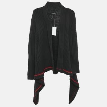 Pre Owned Zadig & Voltaire  Black Rib Knit Open Front Cambi Cardigan One Size 