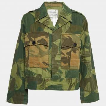 Pre Owned Zadig & Voltaire Military Green Camouflage Cotton Blend Button Front Jacket S