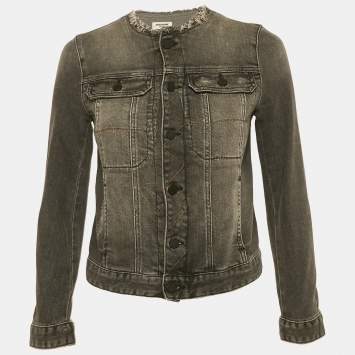 Pre Owned Zadig & Voltaire Grey Distressed Denim Embroidered Kiok Gris Brode Jacket XS