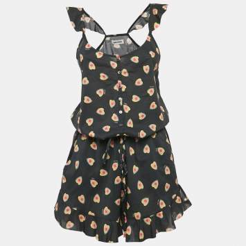 Pre Owned Zadig & Voltaire Black Call Print Cotton Coeur Playsuit M