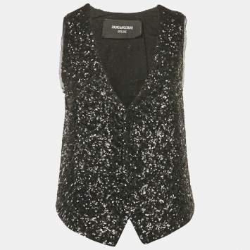 Pre Owned Zadig & Voltaire Black Sequin Button Front Emilie Waistcoat M