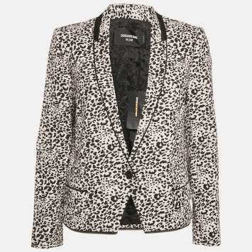Pre Owned Zadig & Voltaire Deluxe Black Leopard Jacquard Vegam Blazer M