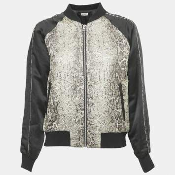 Pre Owned Zadig & Voltaire Deluxe Grey Jacquard and Satin Billy Snake Jacket M