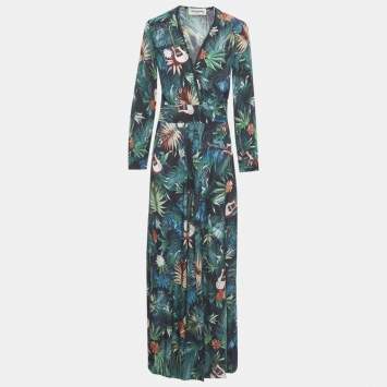 Pre Owned Zadig & Voltaire Green Jungle Print Crepe Roumi Long Dress XS